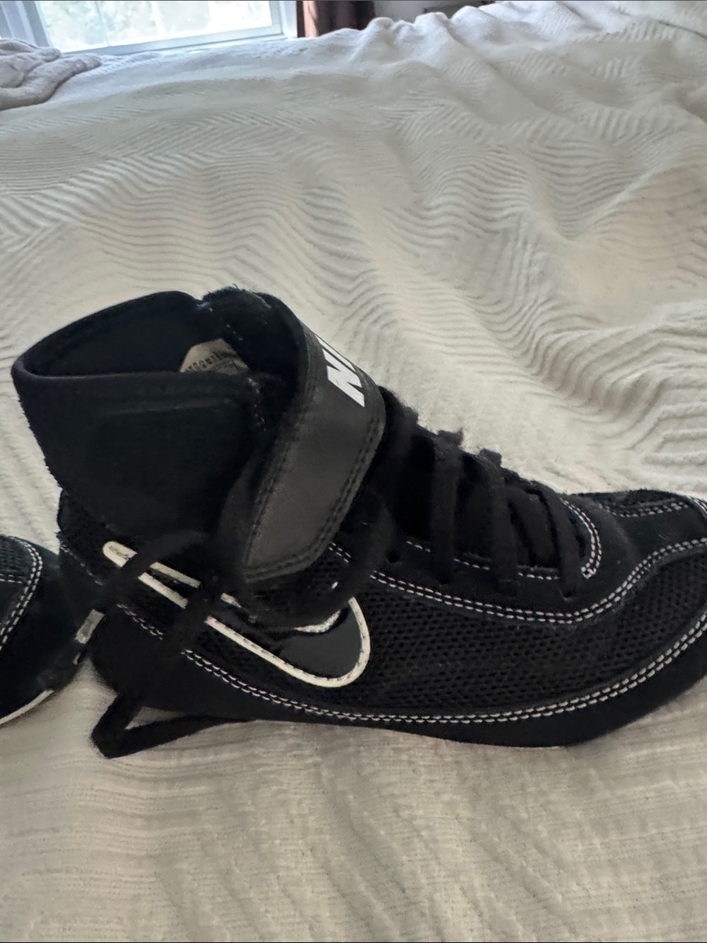 Nike Kids Black High-Top WRESTLING Sneakers with White Swoosh